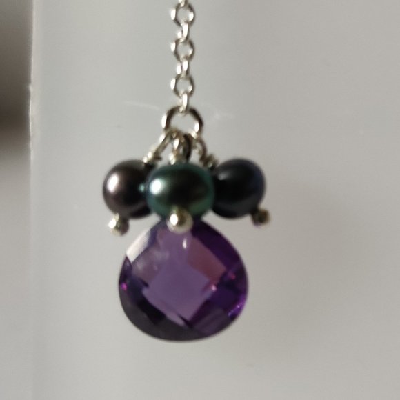 Amethyst and Pearl Dangle Earrings - Picture 8 of 8